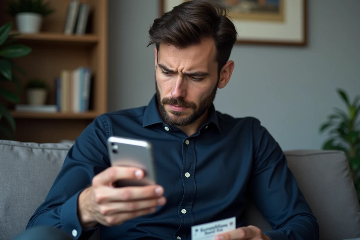 Homme vérifiant le code My Million Euromillions sur smartphone avec son ticket en main
