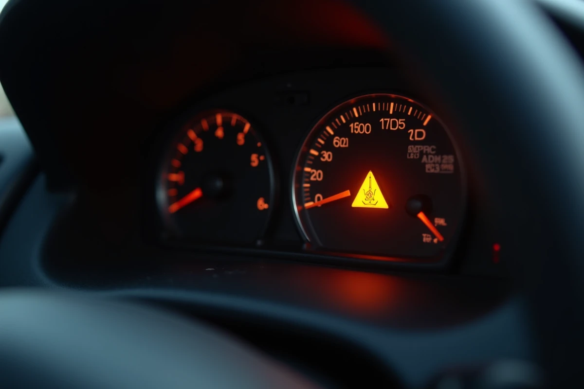 Voyant triangle orange allumé sur le tableau de bord d'une Peugeot 207